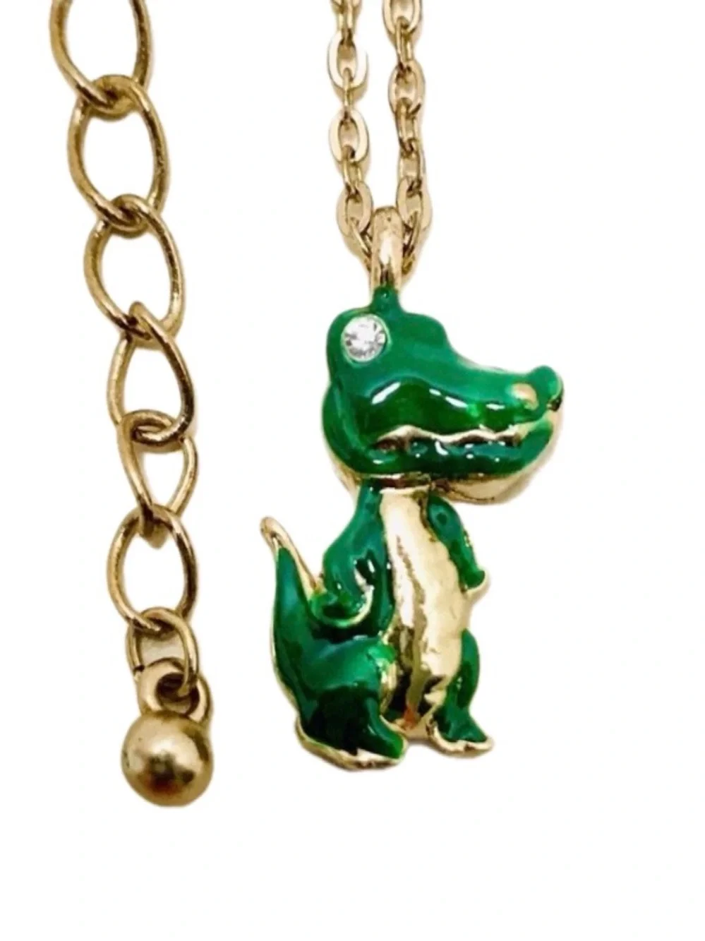 Girls Enamel Alligator Pendant Charm Gold Tone 16